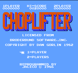 Choplifter title screen for Famicom